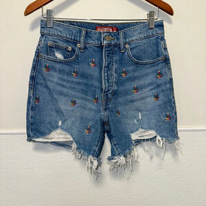 Lucky Brand Blue Embroidered Distressed Denim Jean Shorts